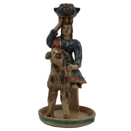 Lucerna antropomorfa Maiolica policroma. Caltagirone. Fine secolo XIX. Cm h 30