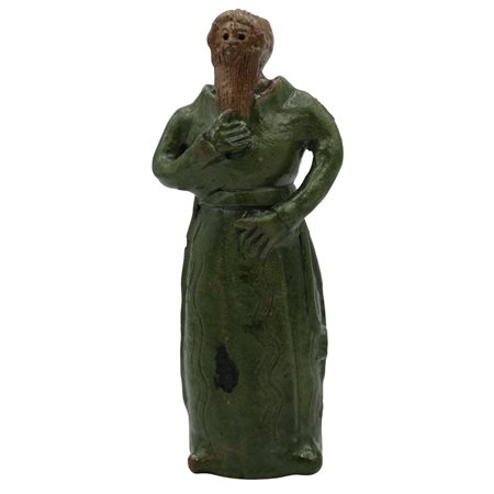 Lucerna antropomorfa Maiolica policroma su fondo verde. Collesano. Secolo XX....