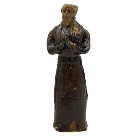 Lucerna antropomorfa Maiolica policroma su fondo marrone. Collesano. Secolo...