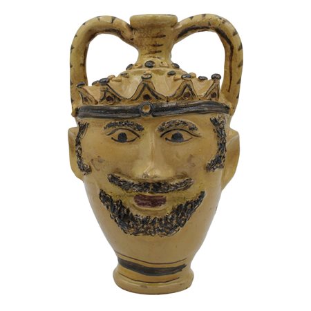 Grande fiasca antropomorfa Maiolica decorata con motivi ornamentali policromi...