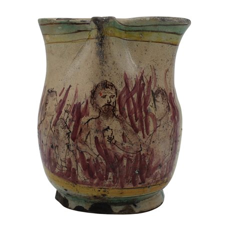 Cannata Antica maiolica decorata con figure di demoni nella parte centrale...