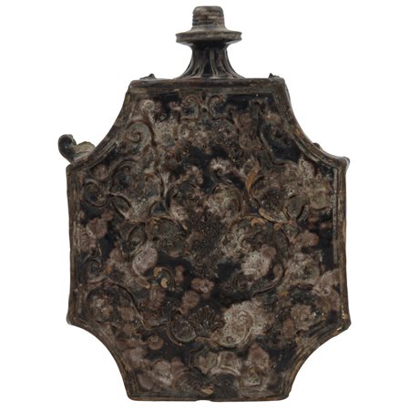 Particolare scaldino Antica maiolica manganese con decoro vegetale e...