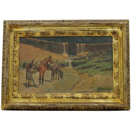 Antonio Barone (1889/1971) "Figure di soldati" Dipinto ad olio su tela...