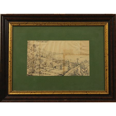 Antonio Senape (1788/1850) "Veduta di Reggio Calabria" Disegno a china su...