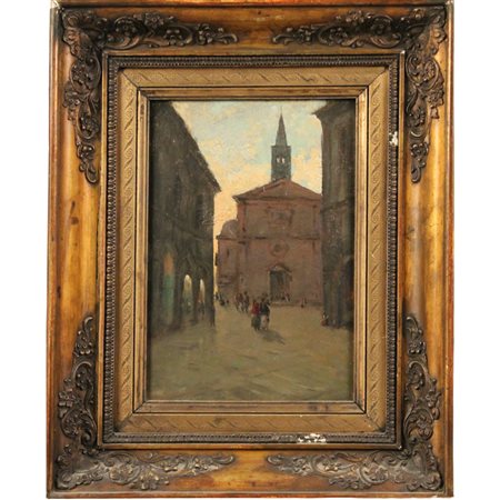 Mosè Bianchi (attr.) (1840/1904) "Scorcio di città con figure" Dipinto ad...