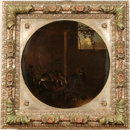 Michelangelo Cerquozzi (1602/1660) (attr.) "Interno di osteria" Dipinto ad...