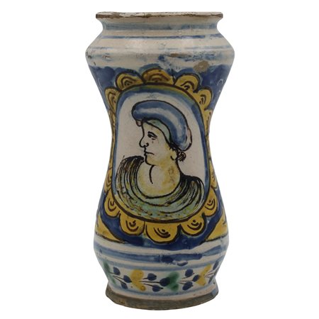Albarello Antica maiolica decorata sul davanti con medaglione centrale...