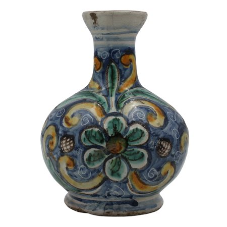 Bottiglia Antica maiolica con decoro a motivi florelai e vegetali policromi a...