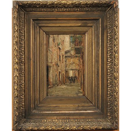 Pittore italiano degli inizi del secolo XX "Vicolo di città con figure"...