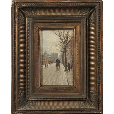 Attilio Pratella (attr.)(1856/1949) "Scorcio di città con figure" Dipinto ad...