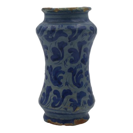 Albarello Antica maiolica decorata a fondo berrettino. Caltagirone. Secolo...