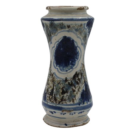Albarello Antica maiolica decorata su fondo bianco con motivi ornamentali in...
