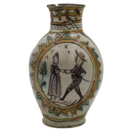 Grande vaso ovoidale Antica maiolica decorata con scena galante sul davanti,...