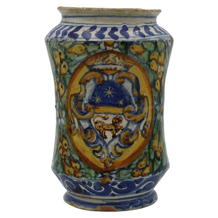Cilindro Antica maiolica con stemma gentilizio sul davanti contornato da...