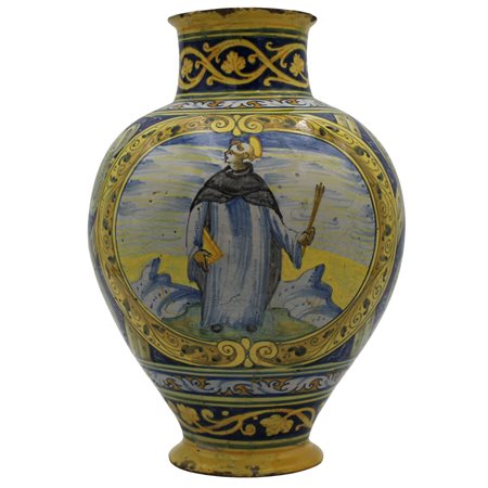 Vaso ovoidale Antica maiolica decorata con medaglione centrale raffigurante...