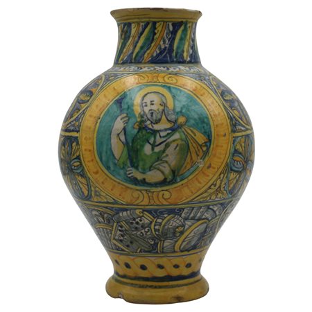 Grande vaso ovoidale Antica maiolica con medaglione centrale raffigurante il...
