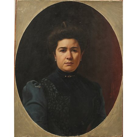 Salvatore Simoncini (XIX) "Ritratti di famiglia" Coppia di dipinti ad olio su...