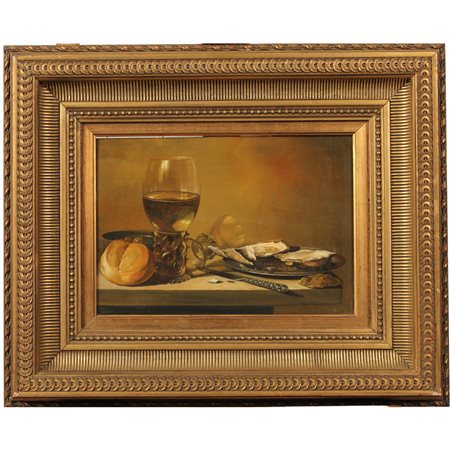 Pittore fiammingo del secolo XX "Natura morta" Dipinto ad olio su rame in...