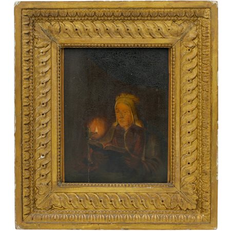 Scuola fiamminga della fine del secolo XVIII "Donna con candela" Diponto ad...