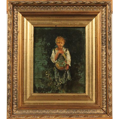 Pittore napoletano della fine del secolo XIX "Popolana con cesto" Dipinto ad...