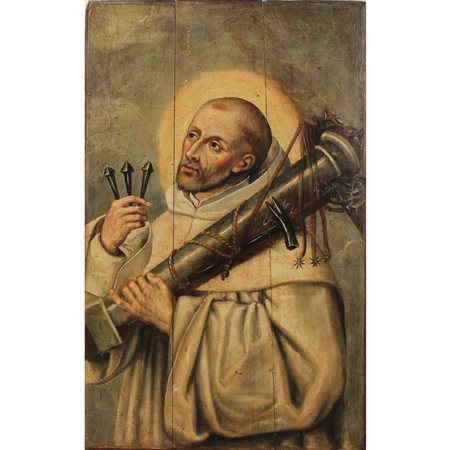 Scuola spagnola del secolo XVII "San Bernardo" Dipinto ad olio su tavola...