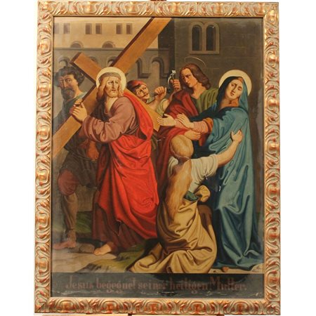 Pittore tedesco del secolo XIX "Stazioni della Via Crucis" Quattro grandi...