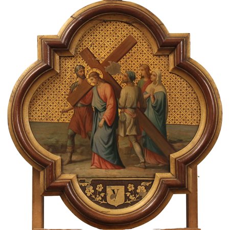 Scuola tedesca della fine del secolo XIX "Stazioni della Via Crucis" Coppia...