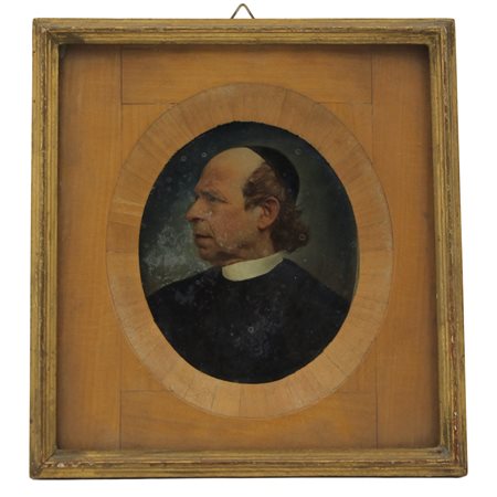 Figura di prelato Dipinto ovale ad olio. Cm 10x8