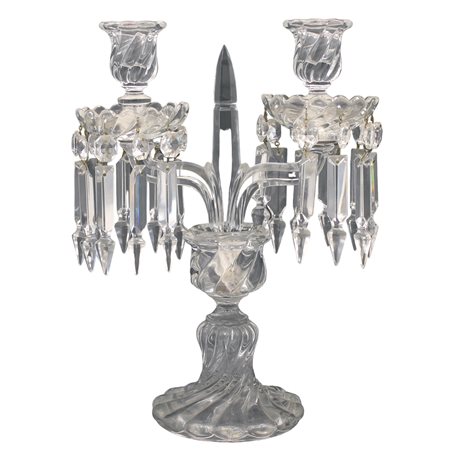 Candelabro a due luci Cristallo. Secolo XX. Cm h 33