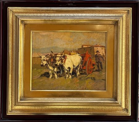 Carlo Domenici Livorno 1897 - 1981 Portoferraio, Carro con buoi