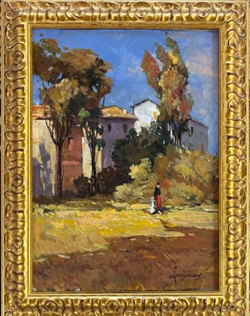 Ludovico Tommasi Livorno 1866 - 1941 Firenze, Paesaggio con figure