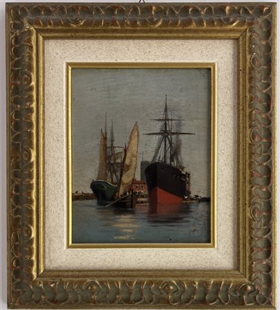 Ugo Manaresi Ravenna 1851 - 1917 Livorno, Vapori in porto