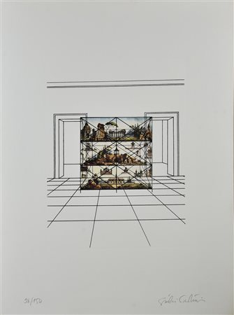 Giulio Paolini PROMENADE, 1992 litografia con applicazioni serigrafiche, cm...