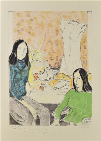 Francesco Menzio DUE MODELLE NELLO STUDIO litografia, cm 65x47; es. P. di...