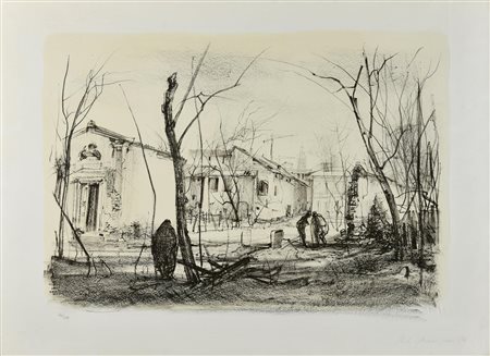 Pietro Annigoni PAESAGGIO litografia, cm 50x70; es. 74/100 firma e tiratura...