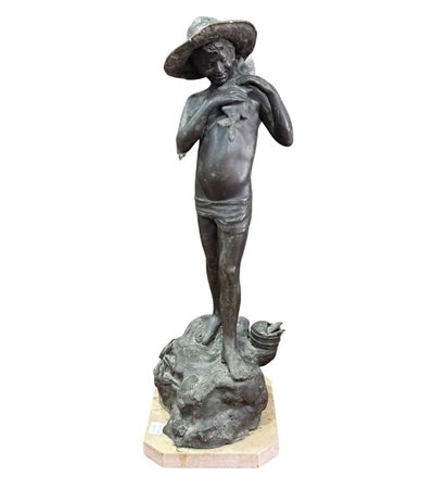 Scultura in bronzo a cera persa su base in marmo, periodo XX secolo,...