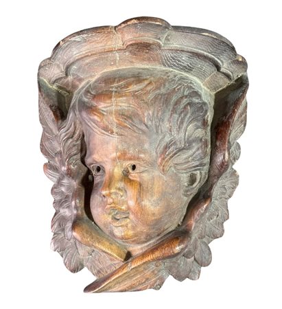 Scultura in legno intagliato a mano, periodo XIX secolo, raffigurante...