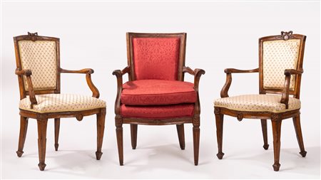 Lotto composto da una coppia di poltrone e da una poltrona singola, secolo XVIII/XIX