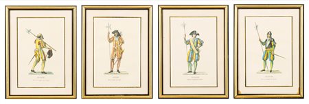 Lotto composto da quattro stampe raffiguranti costumi delle Guardie Svizzere