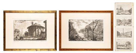 Lotto composto da tre stampe raffiguranti vedute di Roma