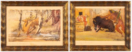 Giovanni Barrella (Milano 1884-Erba 1967)  - La cerva di Cerinea; Il cinghiale di Erimanto