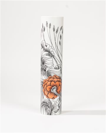 Vaso cilindrico in porcellana policroma, manifattura Rosenthal, secolo XX