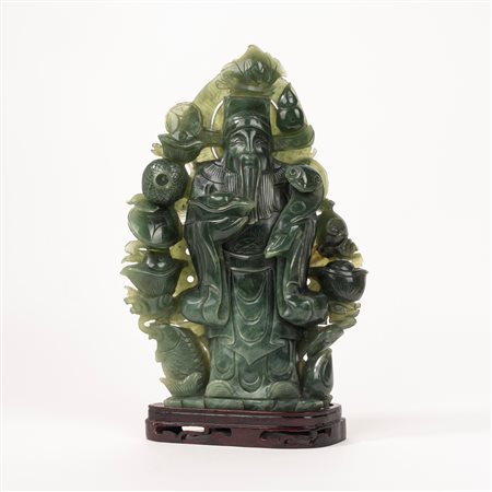 Gruppo scultoreo in pietra dura verde, Cina secolo XX