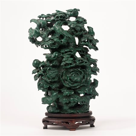 Grande vaso in malachite con coperchio, Cina secolo XX