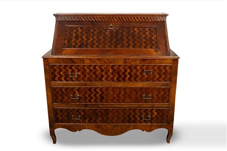 Ribalta in legno intarsiato a motivi geometrici, secolo XVIII