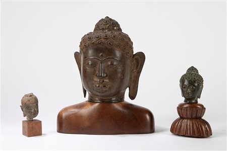 Tre sculture in bronzo, Southeast Asia, 19th century