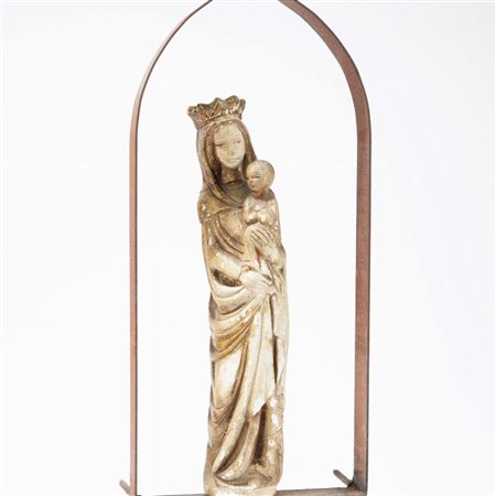 Scultura in legno raffigurante Madonna con bambino. Secolo XVIII 
