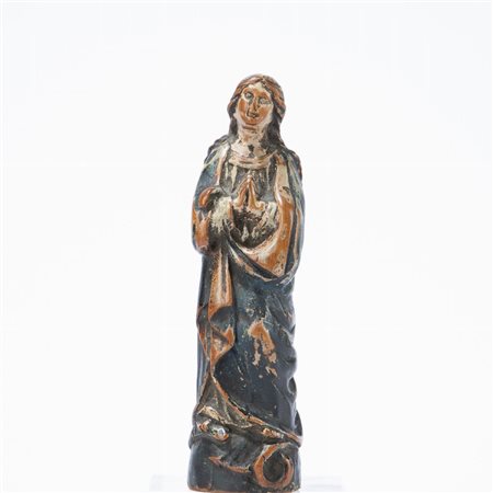 Antica scultura in legno policromo raffigurante Madonna di manifattura portoghese