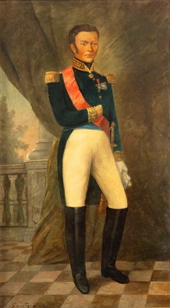 Scuola europea, secolo XIX - Ritratto di ufficiale a figura intera