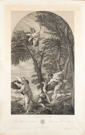 Incisione di Felice Zuliani su disegno di Teodoro Matteini raffigurante Martirio di San Pietro Martire, da un dipinto di Tiziano
